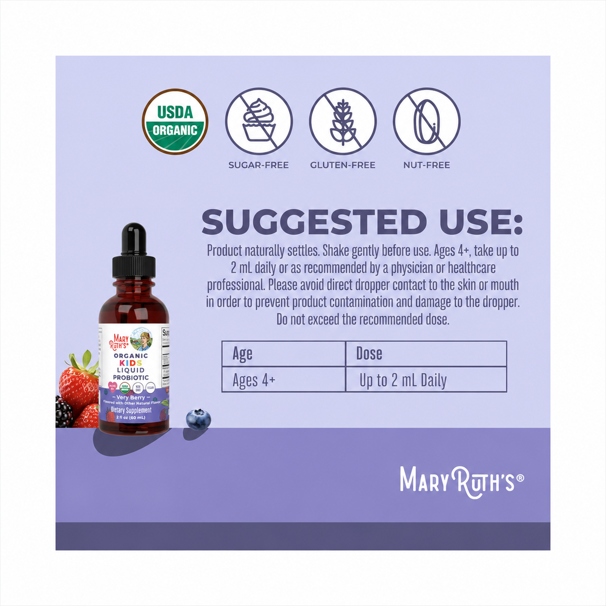 MaryRuth Organics Organic Kids Liquid Probiotic, 2 oz/ 60 ml
