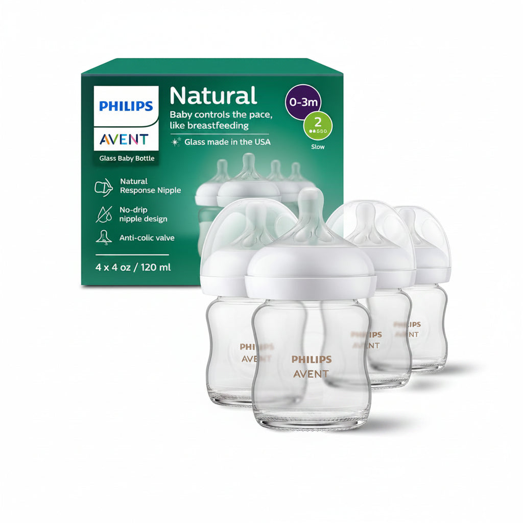 Philips Avent Natural Response Glass Baby Bottles 4 oz/120 mL 4-Pack
