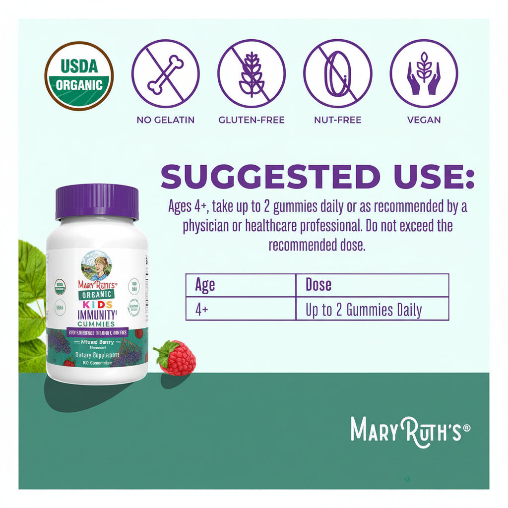 MaryRuth Organics Organic Kids Immunity Gummies, 60 Count