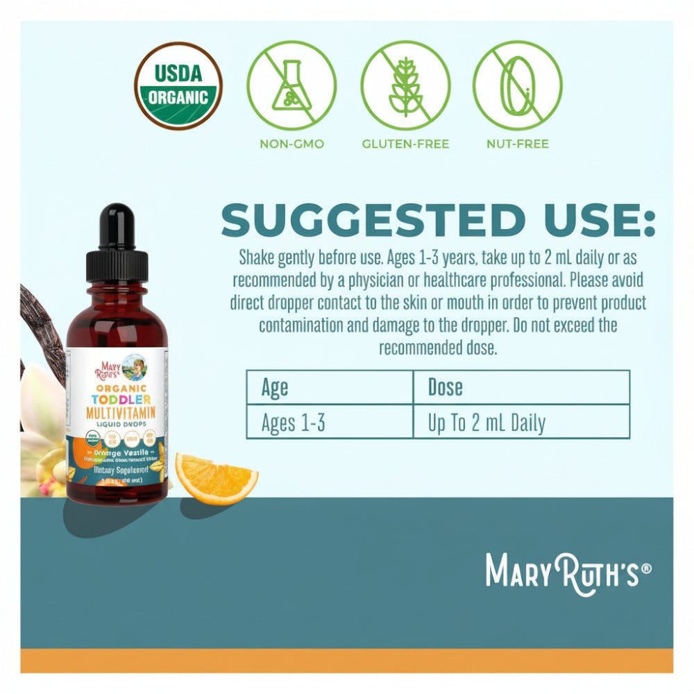 MaryRuth Organics Organic Toddler Multivitamin + iron liquid drops 2 oz/60 mL